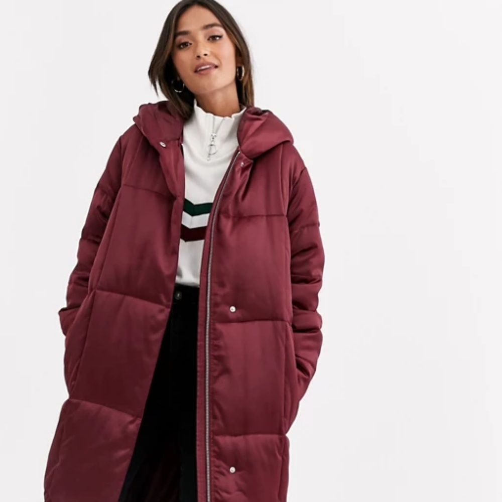 COPY - asos long puffy jacket in oxblood